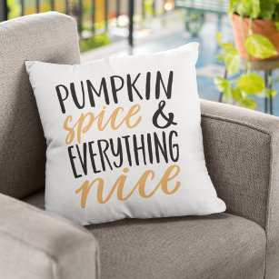 Orange & Black Pumpkin Spice Thanksgiving Quote Outdoor Pillow