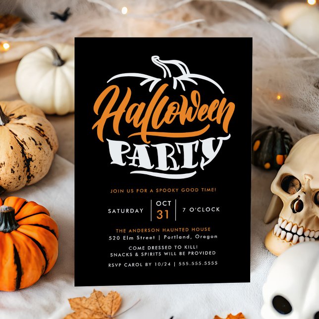 Orange & Black Pumpkin Typography Halloween Party Invitation (Creator Uploaded)