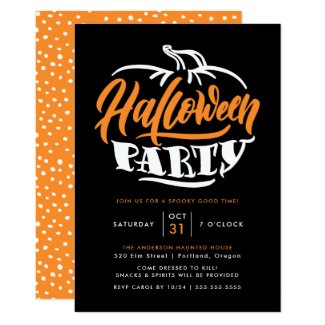 Orange & Black Pumpkin Typography Halloween Party Invitation
