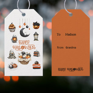 Orange Black Pumpkins Ghosts Happy Halloween Gift Tags