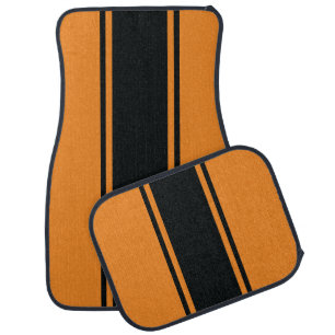 Orange & Black Racer Stripe Car Mats