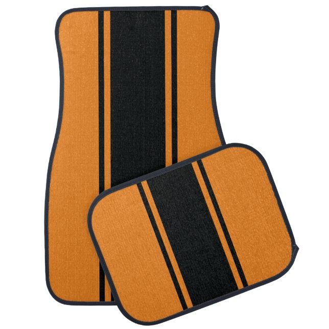 Orange & Black Racer Stripe Car Mats (Set)