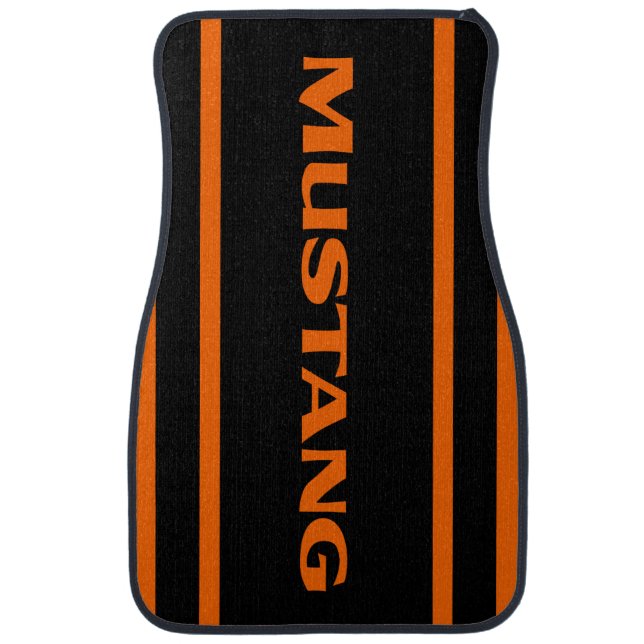 Orange Black Racing Stripes Mustang Floor Mats (Front)
