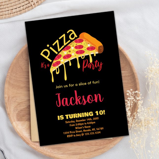 Orange Black Red Pizza Birthday Invitations (Orange Black Red Pizza Birthday Invitations)