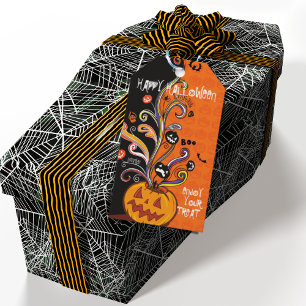 Orange Black Scary Pumpkin Halloween Party Gift Tags