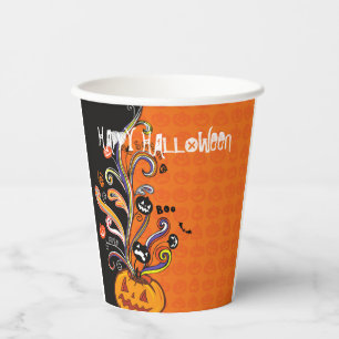 Orange Black Scary Pumpkin Halloween Party Paper C Paper Cups