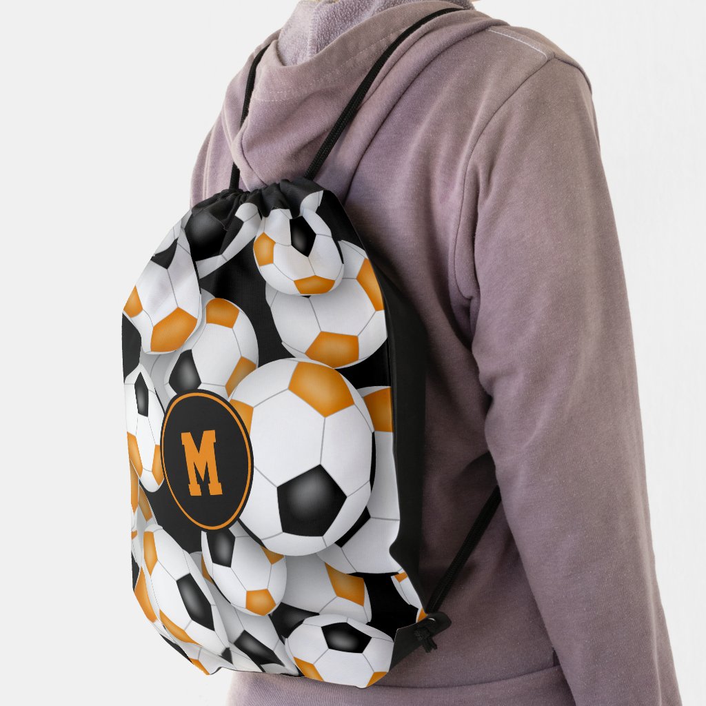 orange black school colors girls boys soccer drawstring bag