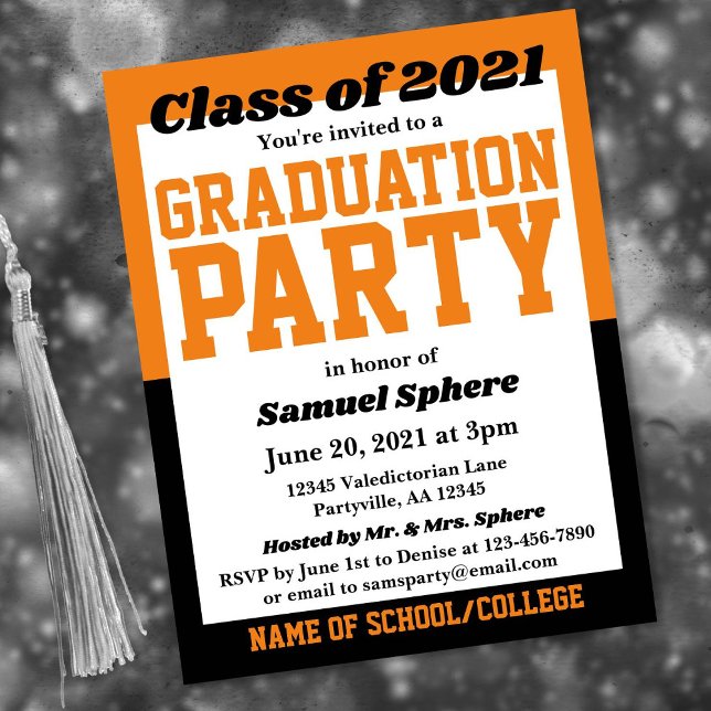 Orange Black School Colors Graduation Invitation (Creator Uploaded)