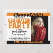 Orange Black School Colors Photo Graduation Invitation (Front)