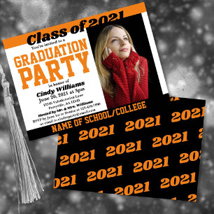 Orange Black School Colors Photo Graduation Invitation