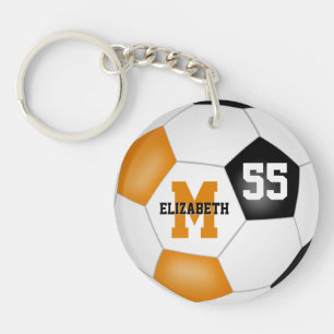 orange black school colors soccer bag tag keychain