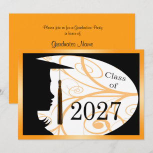 Orange & Black Silhouette 2027 Graduation Party Invitation