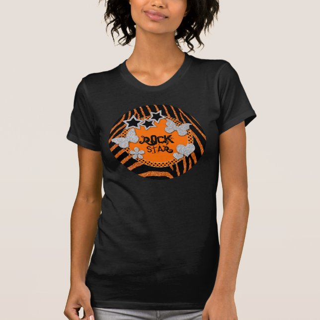 Orange Black Silver Zebra Glitter Rock Star TShirt (Front)