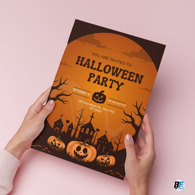 Orange & Black Simple Halloween Party Invitation (Creator Uploaded)