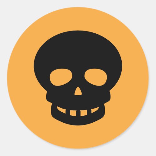 Orange Black Skull Classic Round Sticker