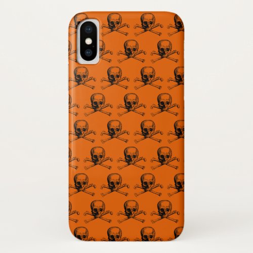 Orange Black Skull Halloween iPhone X Case