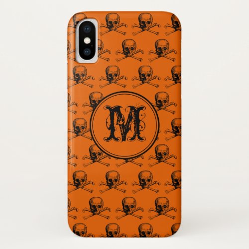 Orange Black Skull Halloween Personalized Monogram iPhone X Case