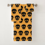 Orange Black Skull Pattern Bath Towel Set at Zazzle