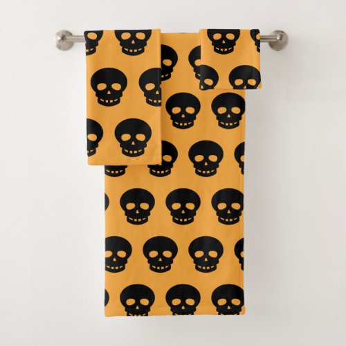 Orange Black Skull Pattern Bath Towel Set