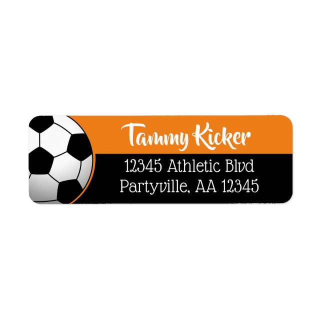 Orange & Black Soccer Address Label (Front)