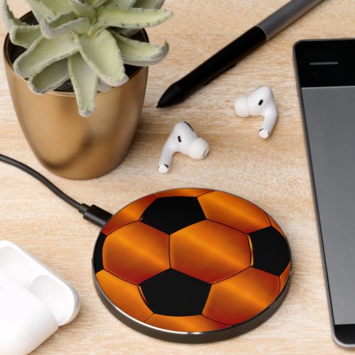 Orange Black Soccer Ball Futbol Wireless Charger