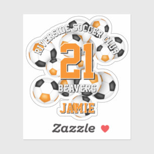 orange black soccer balls cluster team name sticker