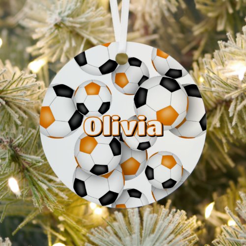 orange black soccer balls sports keepsake metal ornament