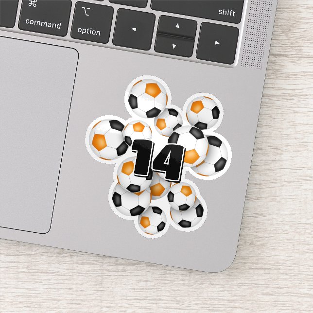 orange black soccer balls sticker w jersey number (Detail)