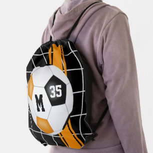 orange black soccer club team colors boys girls drawstring bag