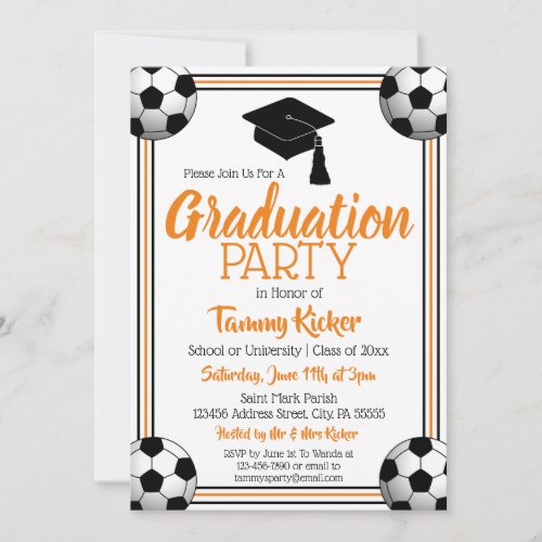 Orange  Black Soccer Graduation Party Invitation