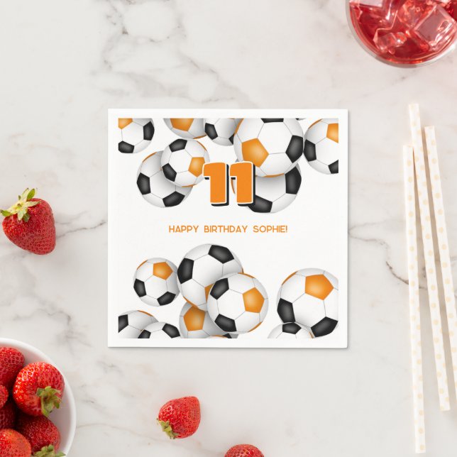 orange black soccer team colors birthday party napkins (Insitu)