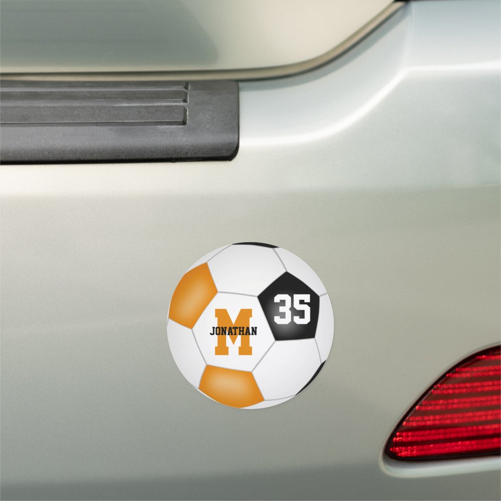 orange black soccer team spirit gifts under 10 locker or car magnet