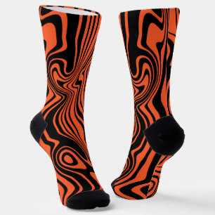 Orange Black Socks Abstract Waves Custom Colors