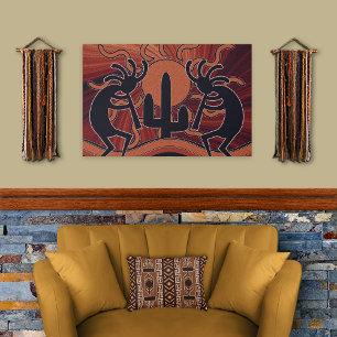 Orange Black Southwest Kokopelli Design Faux Canvas Print