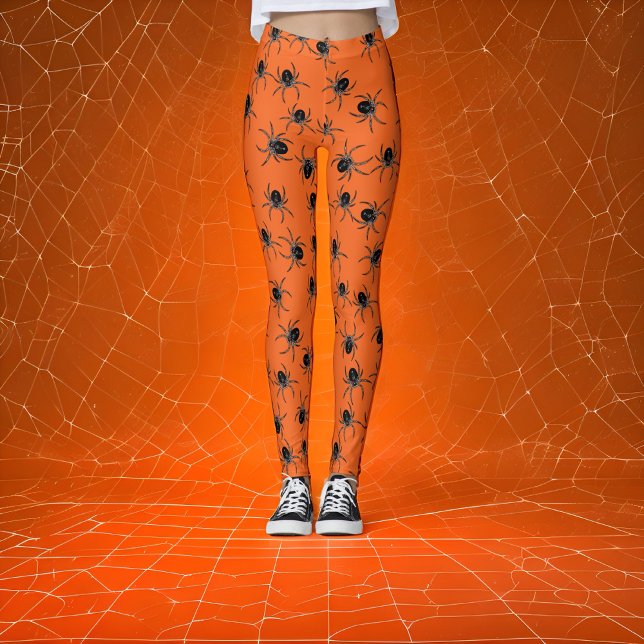 Orange Black Spider Halloween  Leggings (Creator Uploaded)