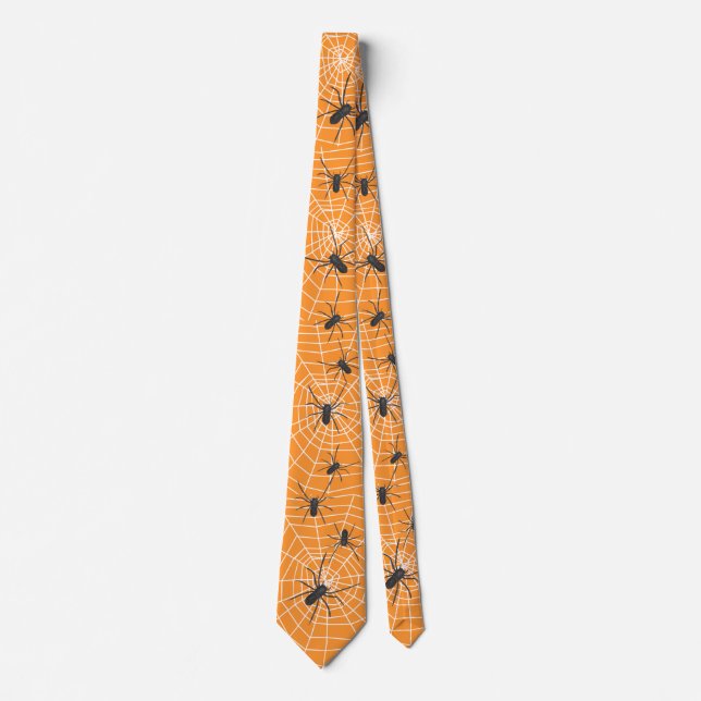 Orange/Black Spider Halloween Neck Tie (Front)