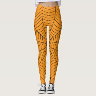 Orange Black spider web Halloween pattern Leggings
