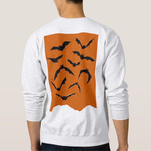 Orange Black Spooky Bats Modern Happy Halloween Sweatshirt (Back)