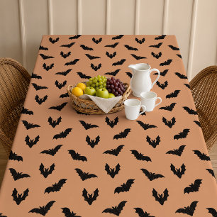 Orange Black Spooky Bats Vintage Halloween Decor Tablecloth