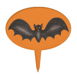 Orange Black Spooky Flying Bat Halloween Party Cake Topper