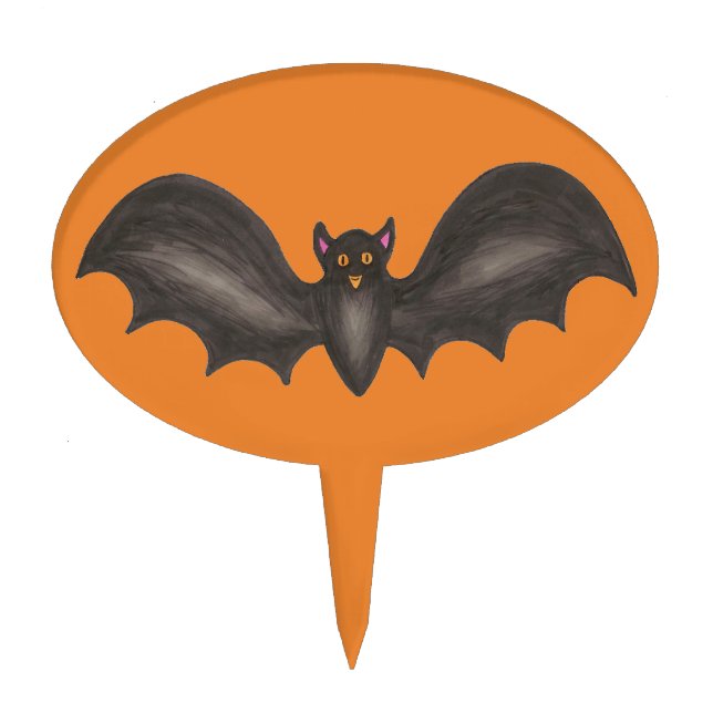 Orange Black Spooky Flying Bat Halloween Party Cake Topper (Front)