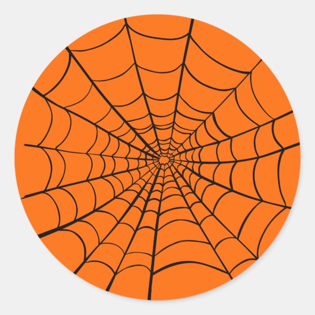 Orange Black Spooky Halloween Spider Web Classic Round Sticker (Front)