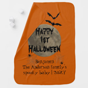 Orange & Black Spooky Modern My First Halloween Baby Blanket