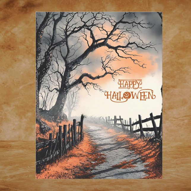 Orange Black Spooky Moonlit Night Happy Halloween Holiday Postcard (Creator Uploaded)