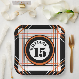 Orange & Black Sports Theme Paper Plate