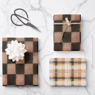 Orange Black Squares Birthday Wrapping Paper Sheets