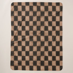 Orange Black Squares Sherpa Blanket