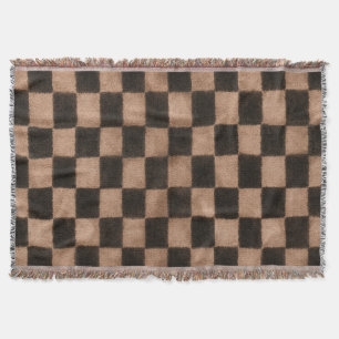 Orange Black Squares Throw Blanket