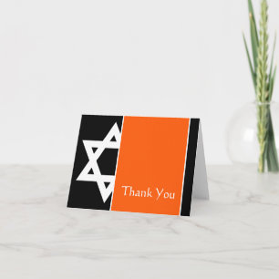 Orange Black Star of David Bar Mitzvah Thank You Card