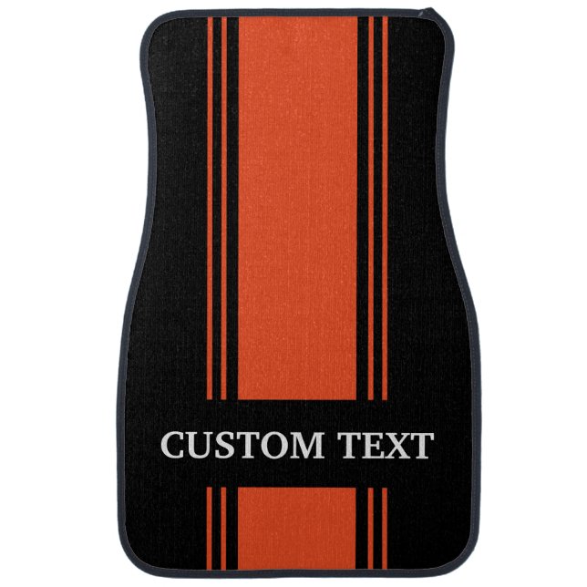 Orange Black Stripe Custom Personalized Name Car F Floor Mat (Front)